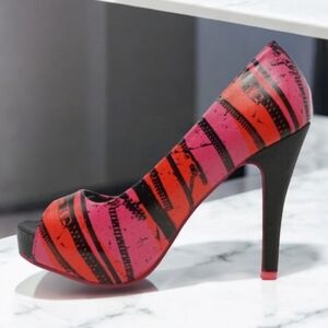 ABBEY DAWN ZIP IT PEEP-TOE PLATFORM HEELS HOT PINK SIZE 7